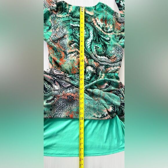 ECI NY Paisley Chiffon High Slit Maxi Dress Teal Aqua 8 Boho 70s Ethereal Chic - Picture 8 of 10